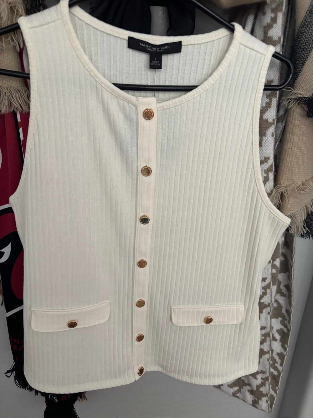 Marc New York Ivory Ribbed Button Front Vest